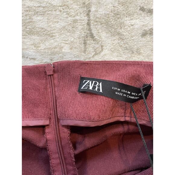 Zara Women Medium Dusty Pink Corduroy High Rise Ruched Draped‎ Mini Skirt NWT - Picture 2 of 5